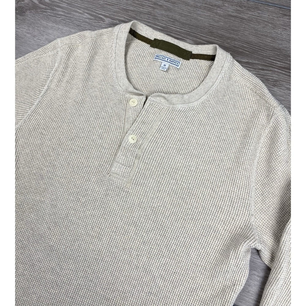 Wallace & Barnes Men's Long Sleeve Waffle Knit Henley Beige Size Medium